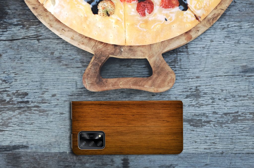 OPPO A74 4G Book Wallet Case Donker Hout - B2C Telecom