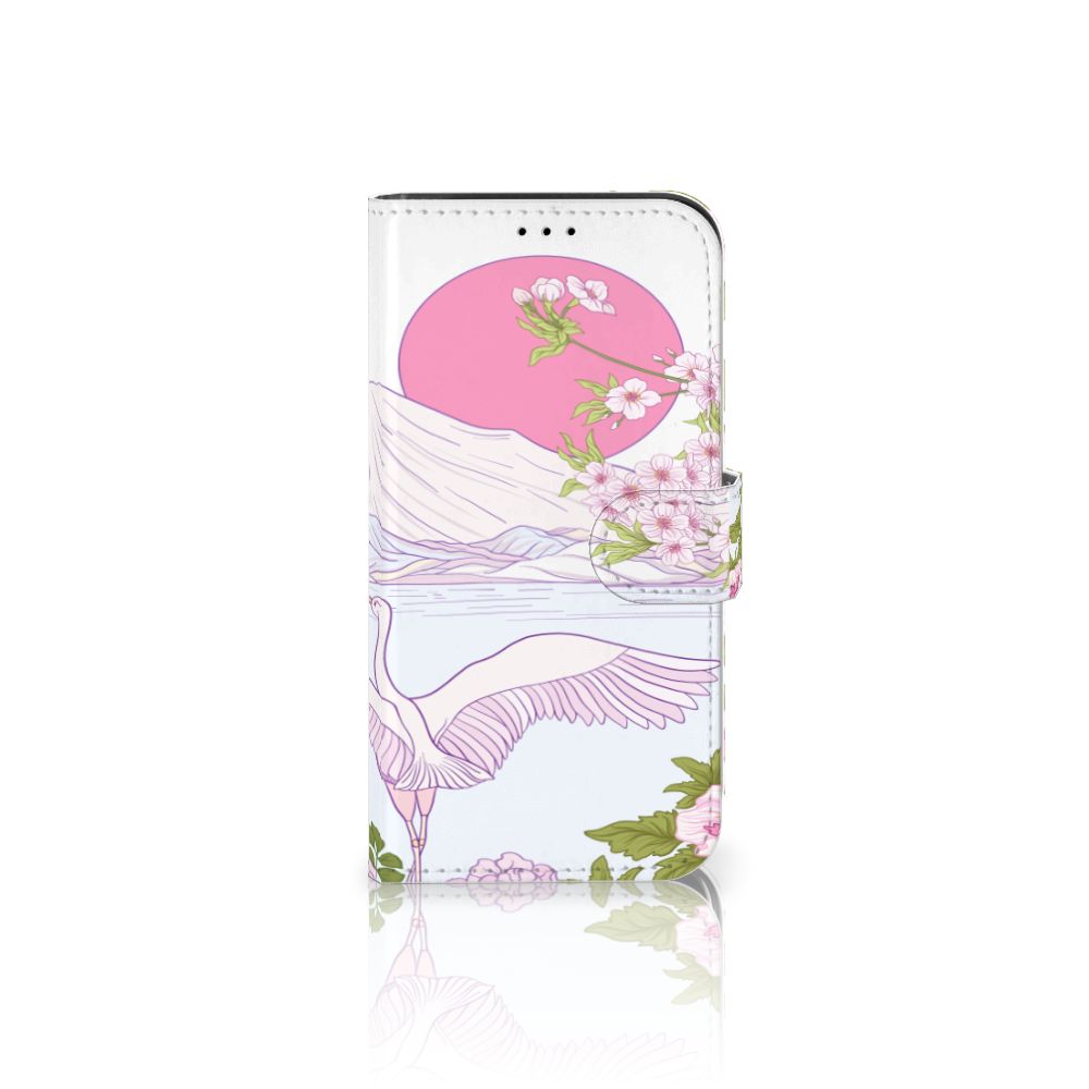 iPhone 13 Pro Telefoonhoesje met Pasjes Bird Standing met roze en paarse vogels 🌸 in een kleurrijk design.