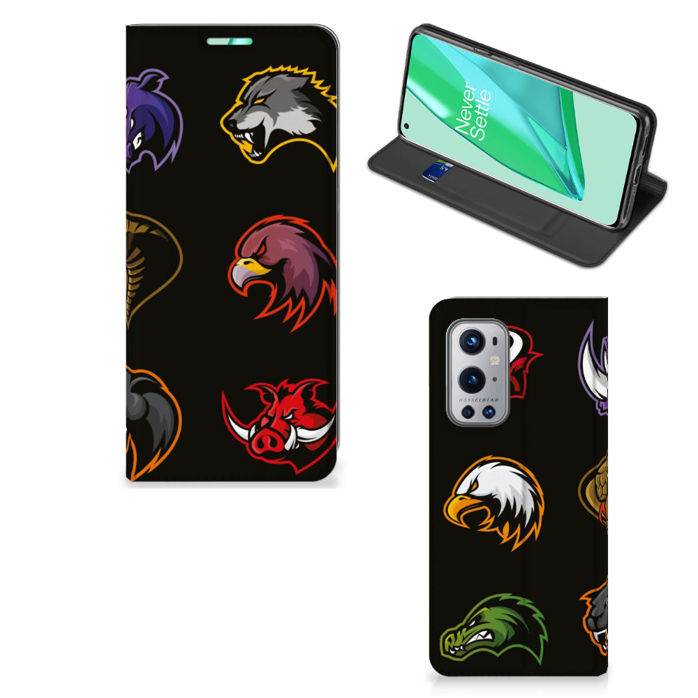 OnePlus 9 Pro Magnet Case Cartoon with colorful animal designs on black background