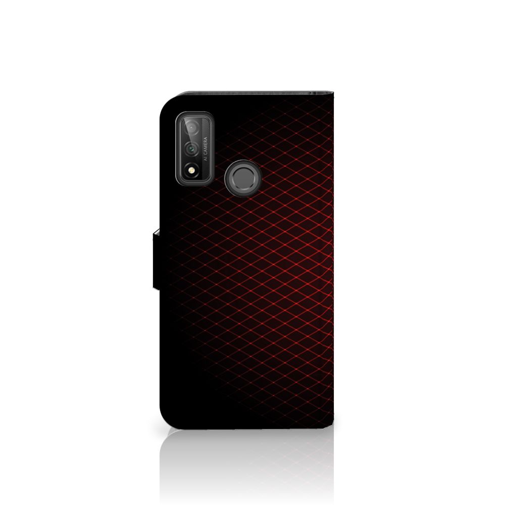 Huawei P Smart 2020 Telefoon Hoesje Geruit Rood met geometrisch design en ruimte voor 3 pasjes.