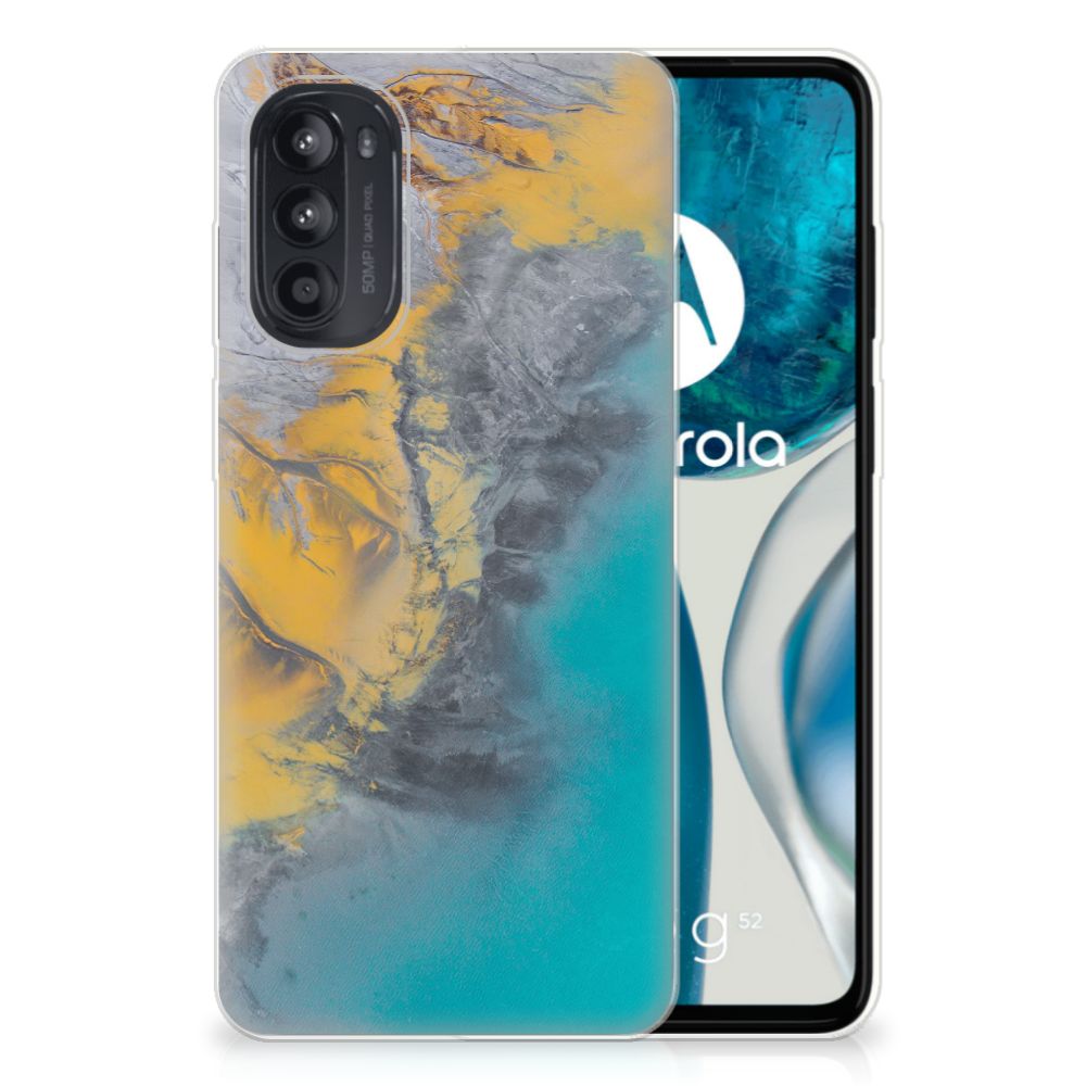 Motorola Moto G52/G82 TPU Siliconen Hoesje Marble Blue Gold