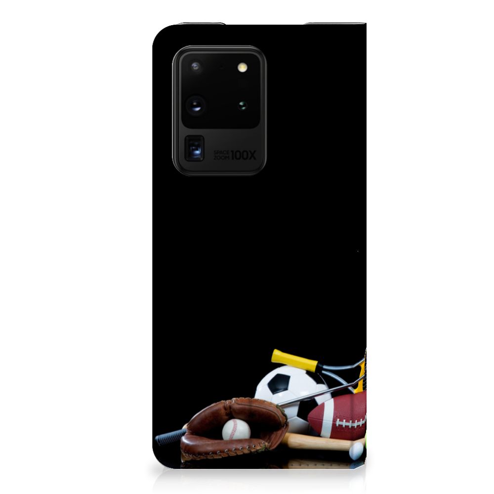 Samsung Galaxy S20 Ultra Hippe Standcase Sports with various sports equipment design.