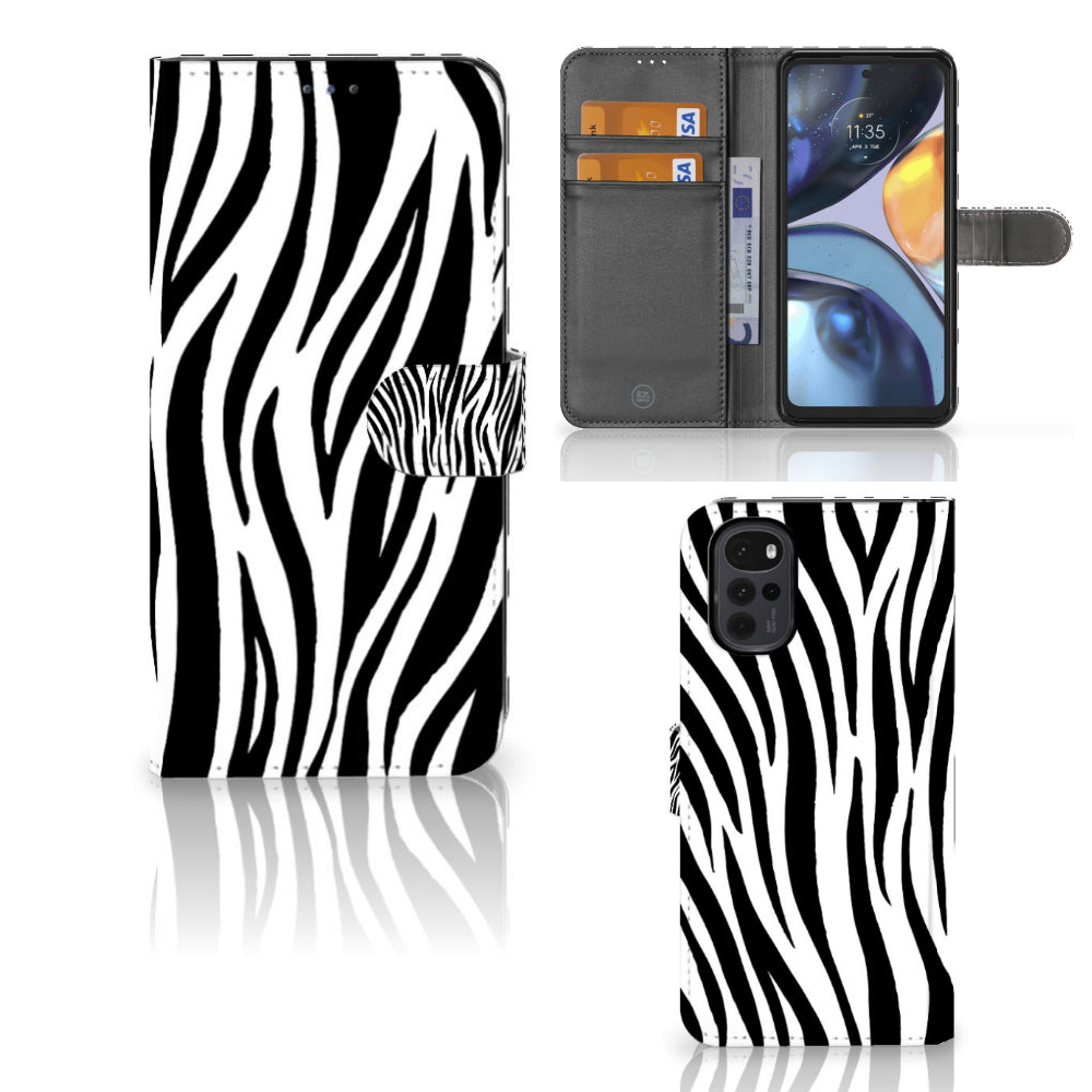 Motorola Moto G22 Telefoonhoesje met Pasjes Zebra