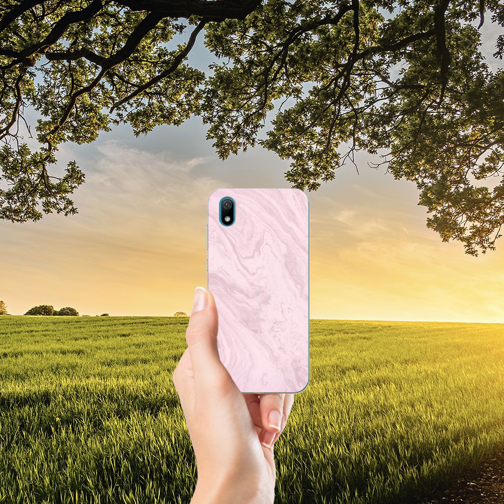 Huawei Y5 (2019) TPU Siliconen Hoesje Marble Pink - Origineel Cadeau Vriendin