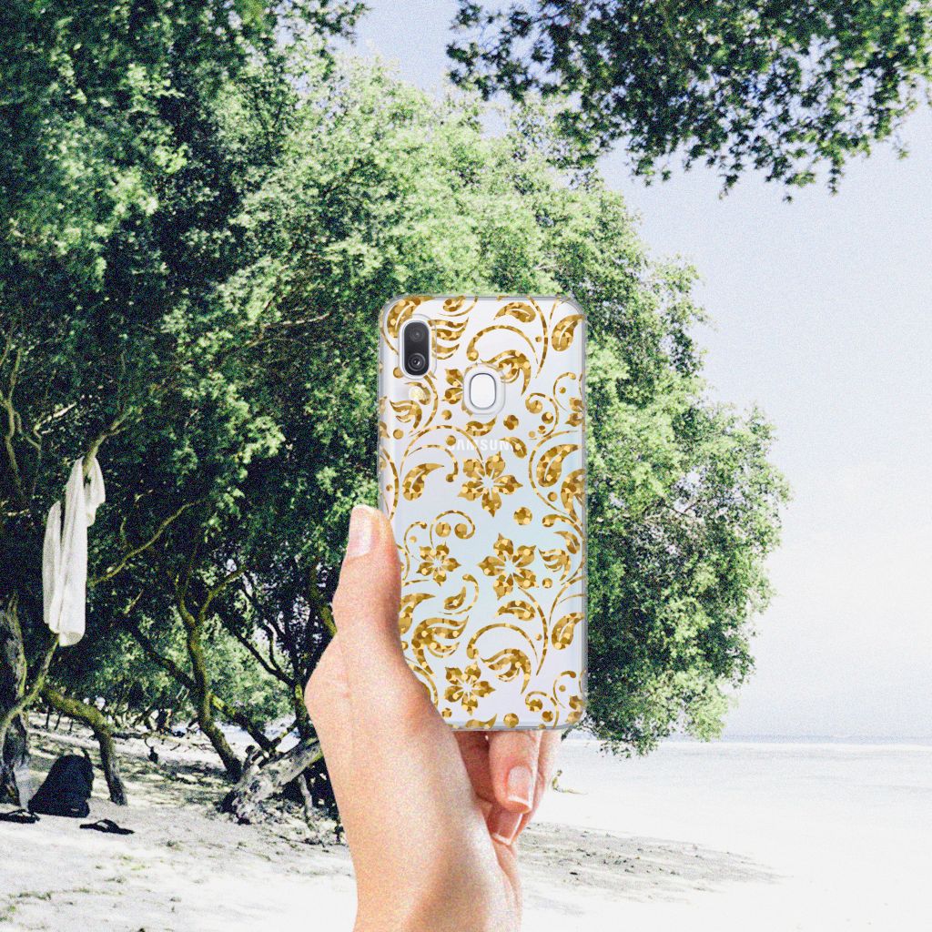 Samsung Galaxy A40 TPU Case Gouden Bloemen