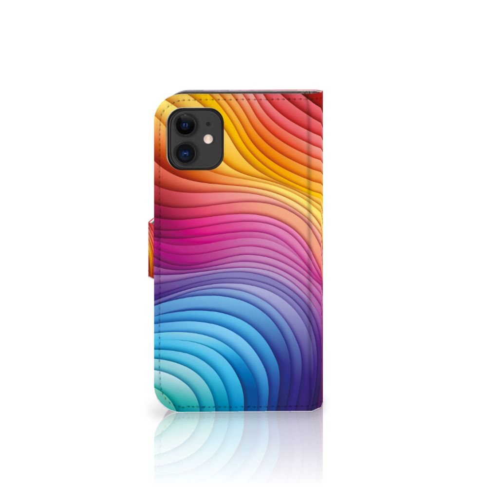 Apple iPhone 11 Book Case Regenboog design kleurverloop aanzicht