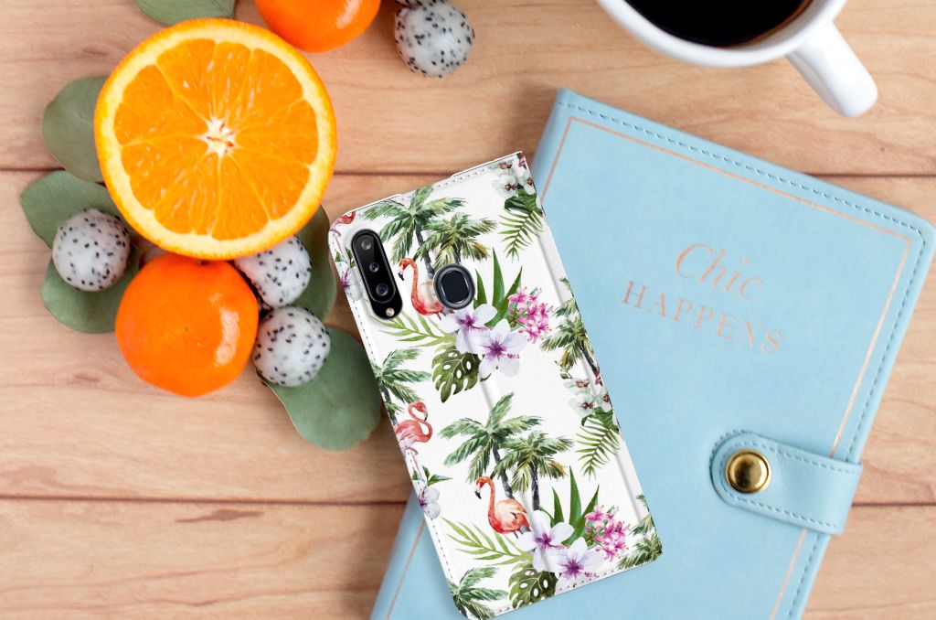 Samsung Galaxy A20s Hoesje maken Flamingo Palms - B2C Telecom
