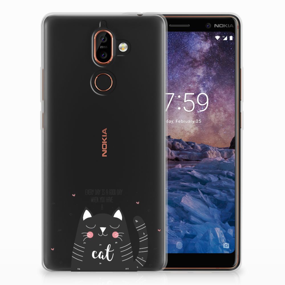 Nokia 7 Plus Telefoonhoesje met Naam Cat Good Day