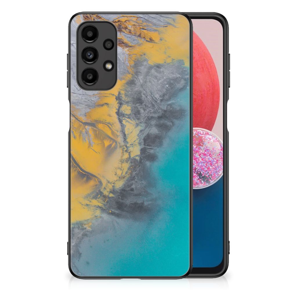 Samsung Galaxy A13 4G Marmeren Print Telefoonhoesje Marble Blue Gold B2C Telecom