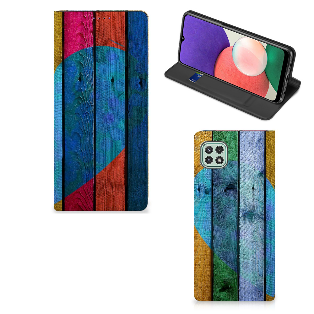 Samsung Galaxy A22 5G Book Wallet Case Wood Heart - Cadeau voor je Vriend - B2C Telecom