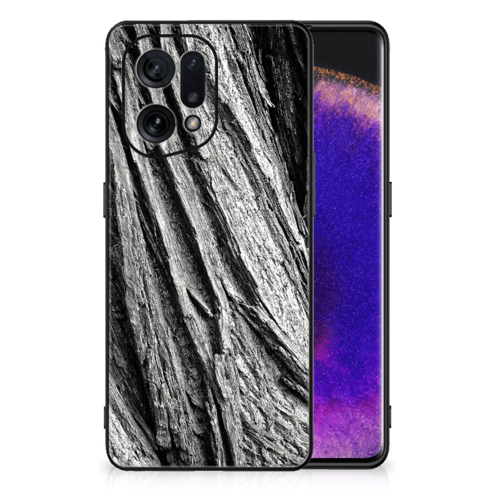 Houten Print Telefoonhoesje OPPO Find X5 Boomschors Grijs