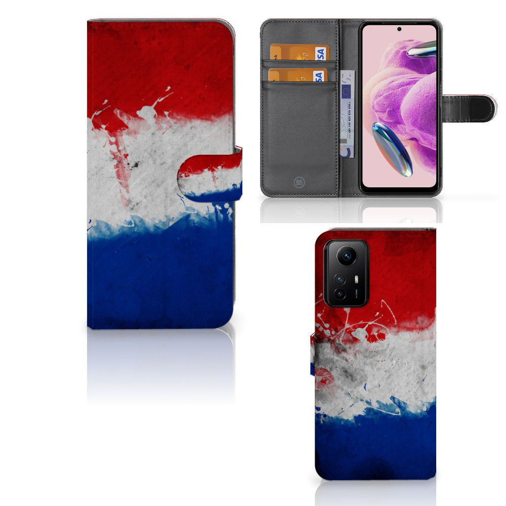 Xiaomi Redmi Note 12S Bookstyle Case Nederland met design van de Nederlandse vlag en pasjeshouders.