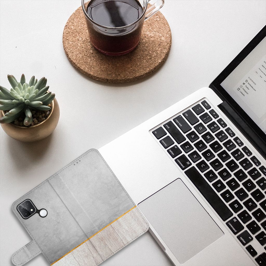 OPPO A15 Book Style Case Wood Concrete