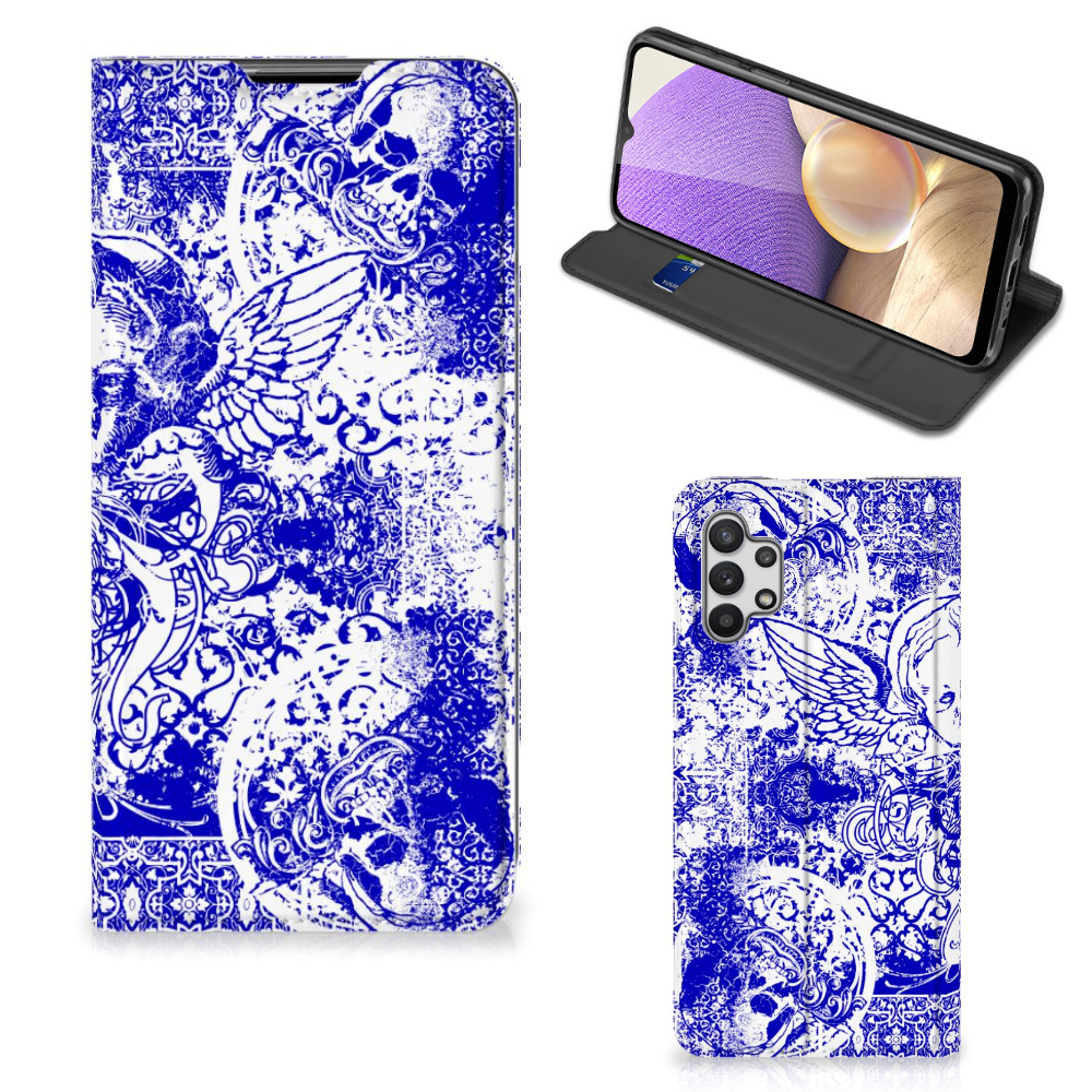 Mobiel BookCase Samsung Galaxy A32 5G Angel Skull Blauw - B2C Telecom