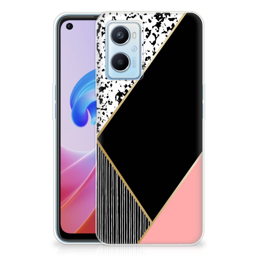 OPPO A96 | OPPO A76 TPU Hoesje Zwart Roze Vormen