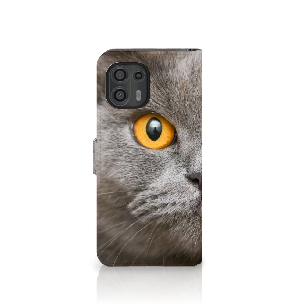 Telefoonhoesje met Pasjes Motorola Edge 20 Lite Britse Korthaar met afbeelding van een grijze kat.
