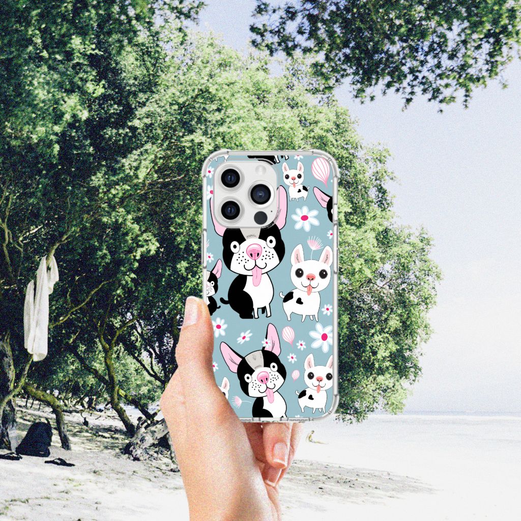 iPhone 13 Pro Max Case Anti-shock Hondjes met schattige honden op een blauwe achtergrond 🌼