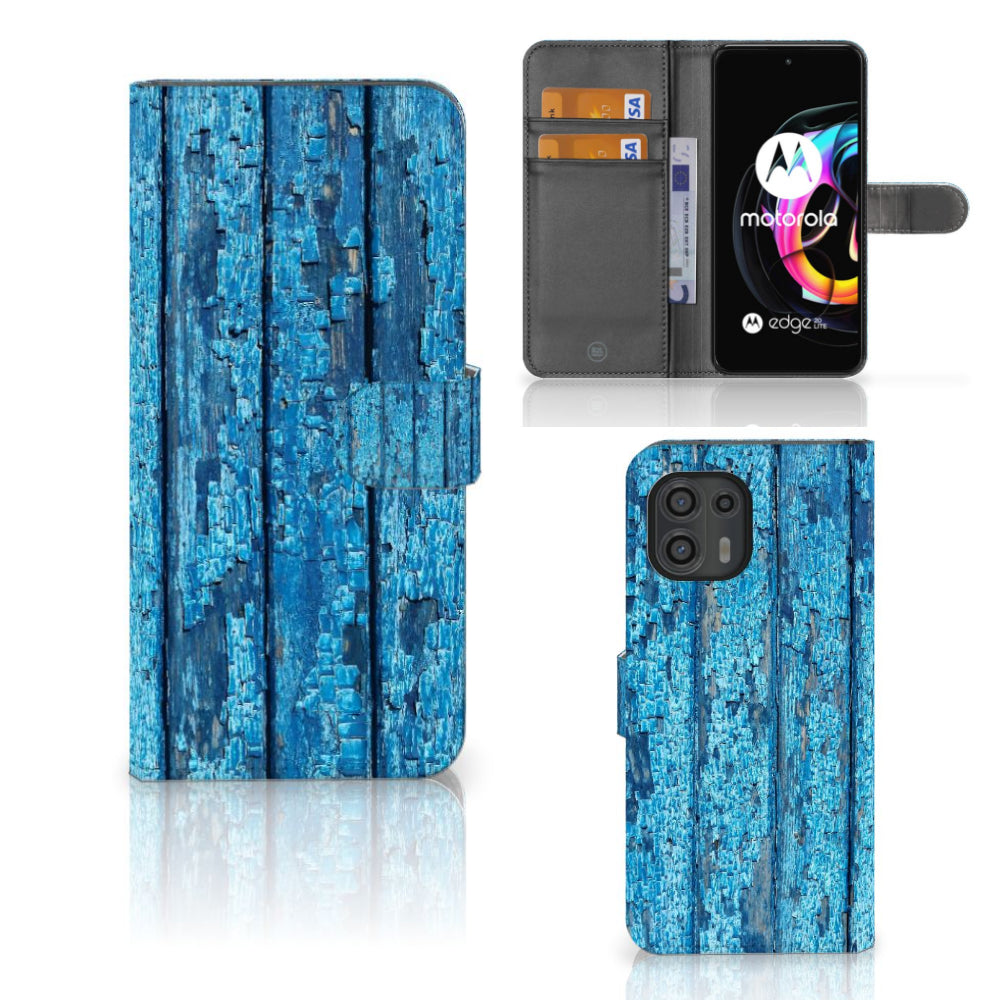 Motorola Edge 20 Lite Book Style Case Wood Blue