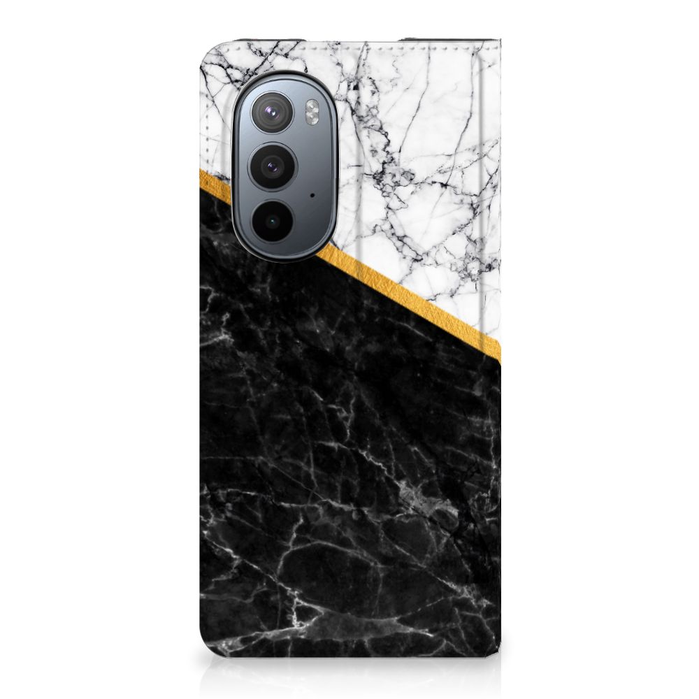 Motorola Edge 30 Pro Standcase Marmer Wit Zwart - Origineel Cadeau Man - B2C Telecom