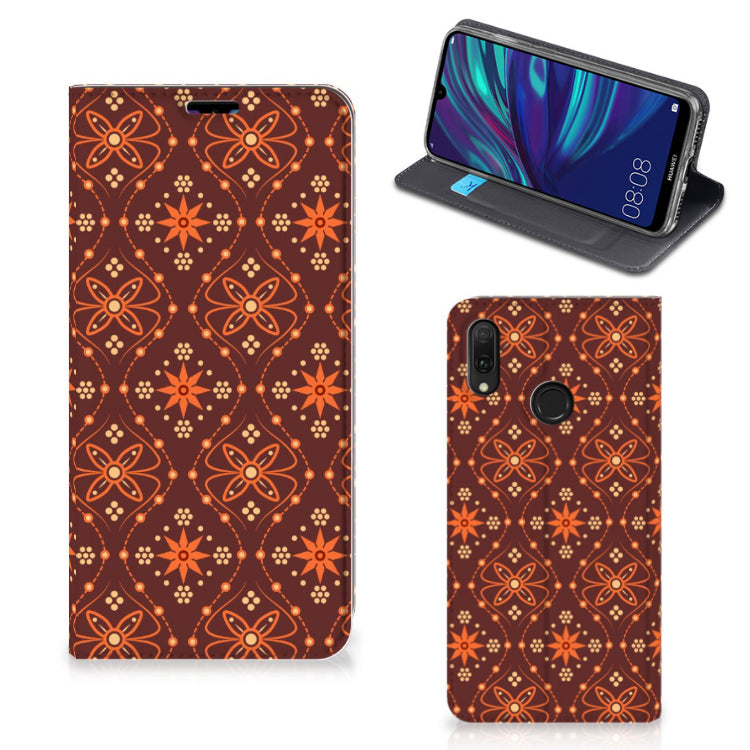 Huawei Y7 hoesje Y7 Pro (2019) Hoesje met Magneet Batik Brown