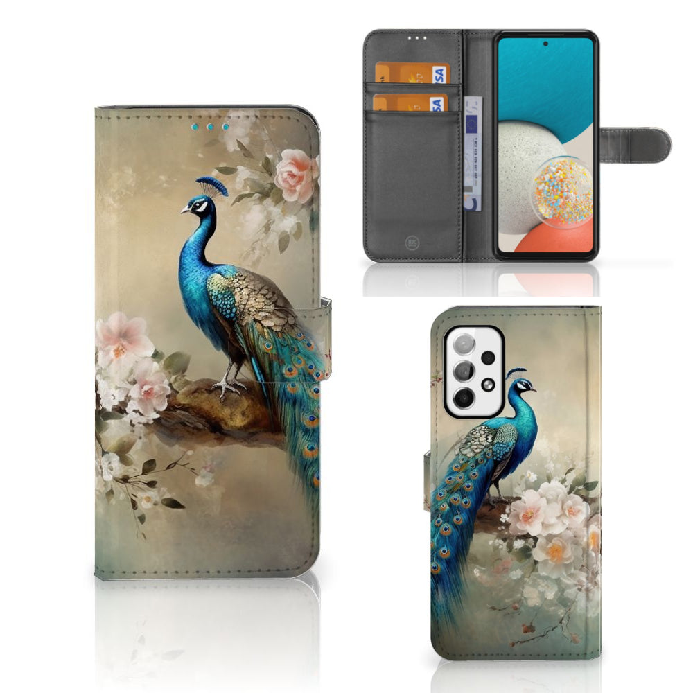 Telefoonhoesje met Pasjes voor Samsung Galaxy A73 5G Vintage Pauwen