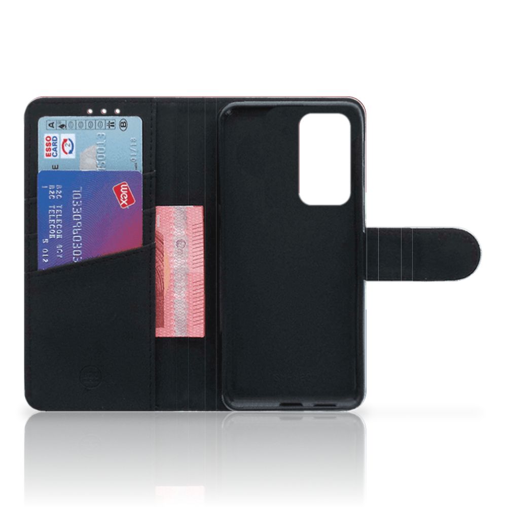 Huawei P40 Bookstyle Case Nederlandse Vlag met pasjes compartiment en artistiek design.