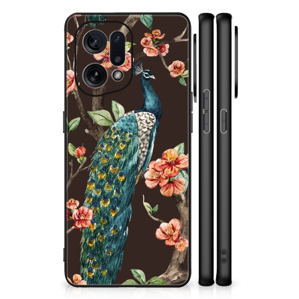 OPPO Find X5 Dierenprint Telefoonhoesje Pauw met Bloemen B2C Telecom