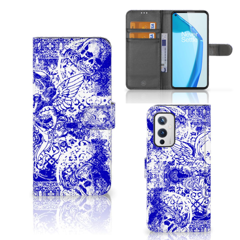 Telefoonhoesje met Naam OnePlus 9 Angel Skull Blauw