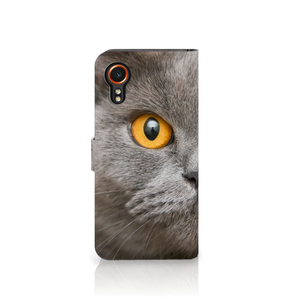 Telefoonhoesje met Pasjes Samsung Galaxy Xcover 7 Britse Korthaar met afbeelding van een Britse korthaar kat.