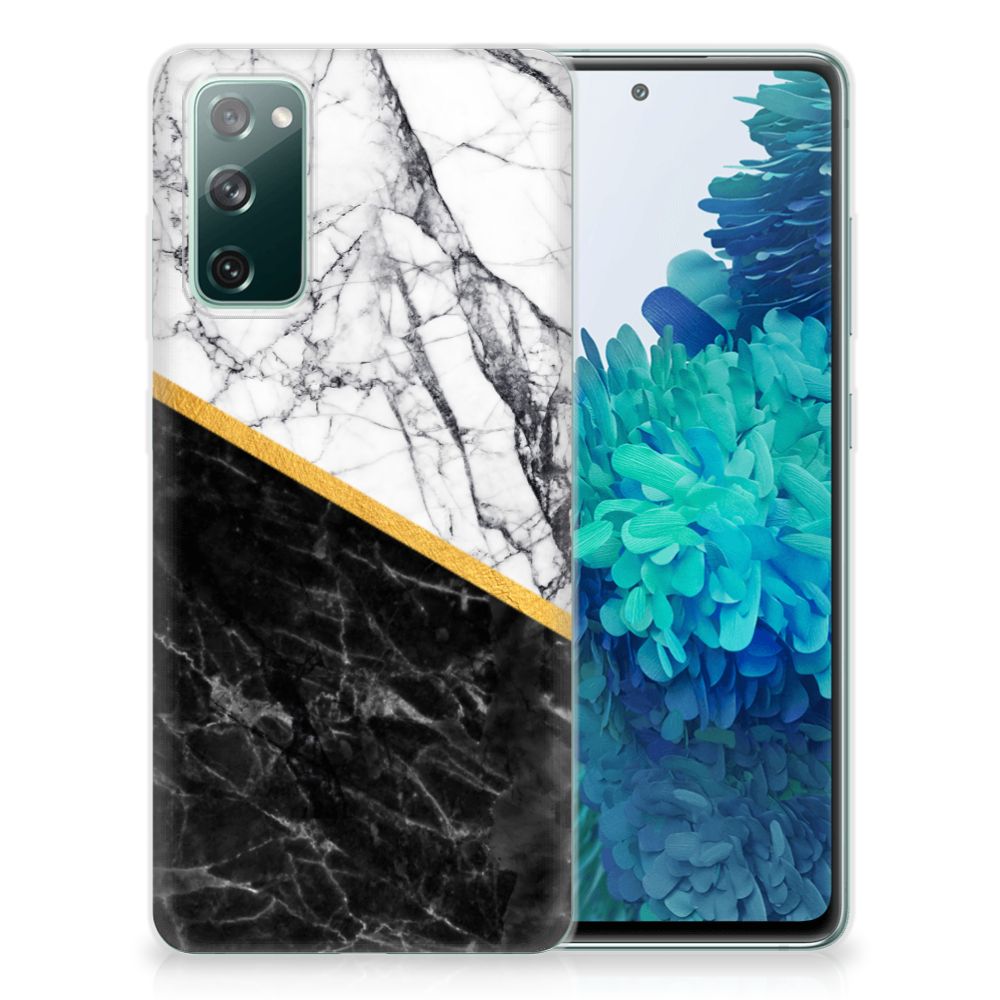 Samsung Galaxy S20 FE TPU Siliconen Hoesje Marmer Wit Zwart - Origineel Cadeau Man