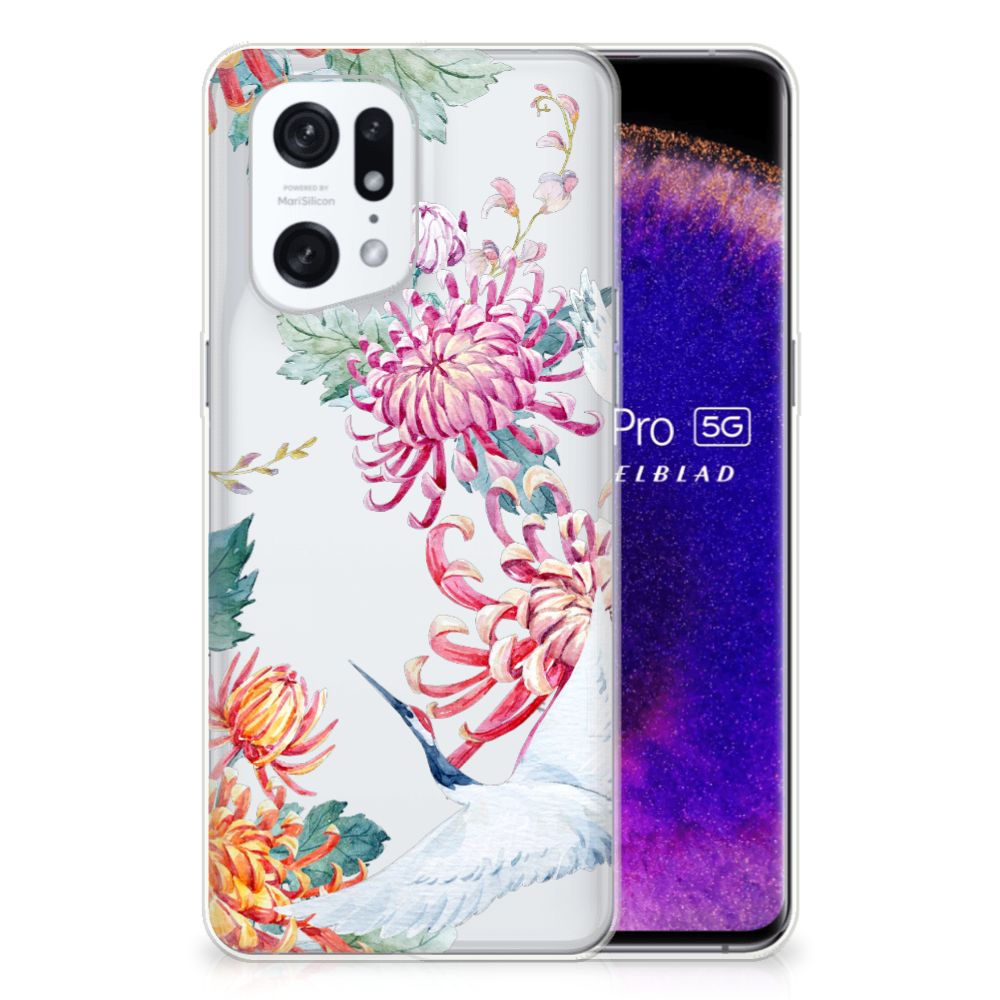 OPPO Find X5 Pro TPU Hoesje Bird Flowers