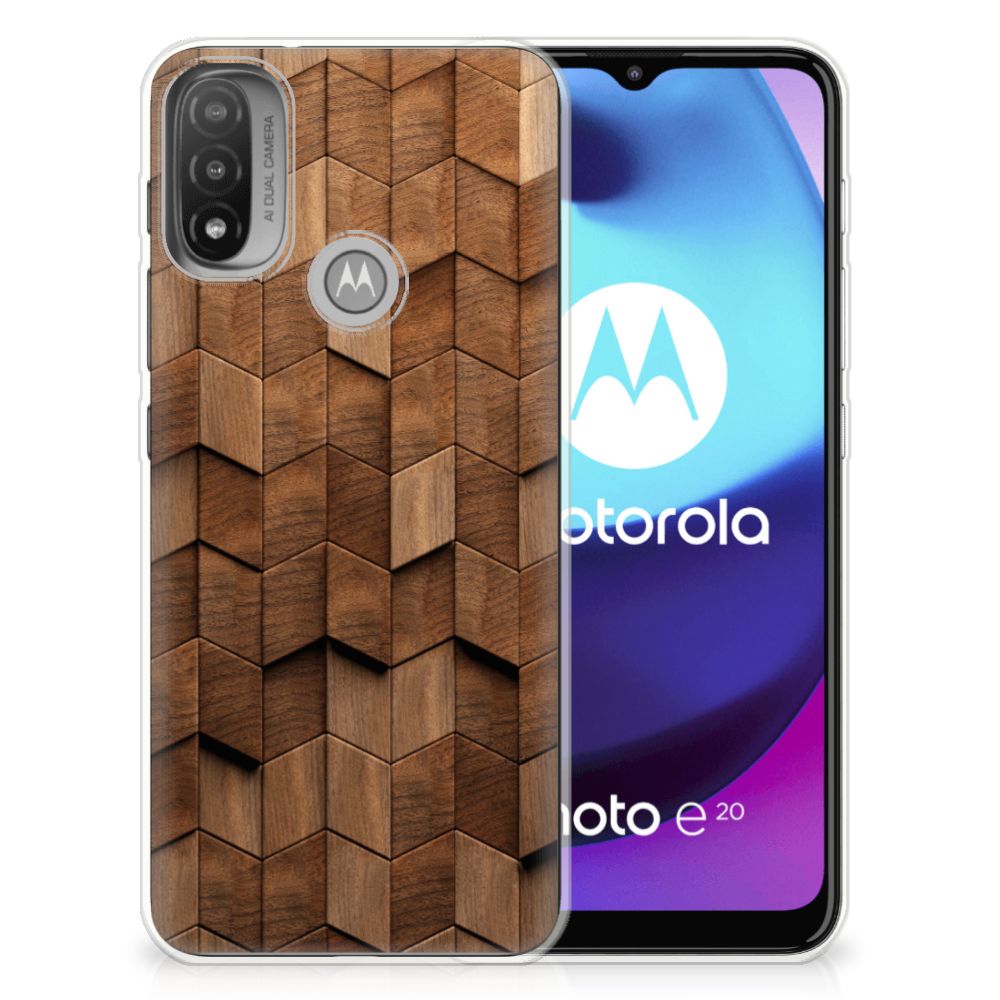 Bumper Hoesje voor Motorola Moto E20 | E40 Wooden Cubes