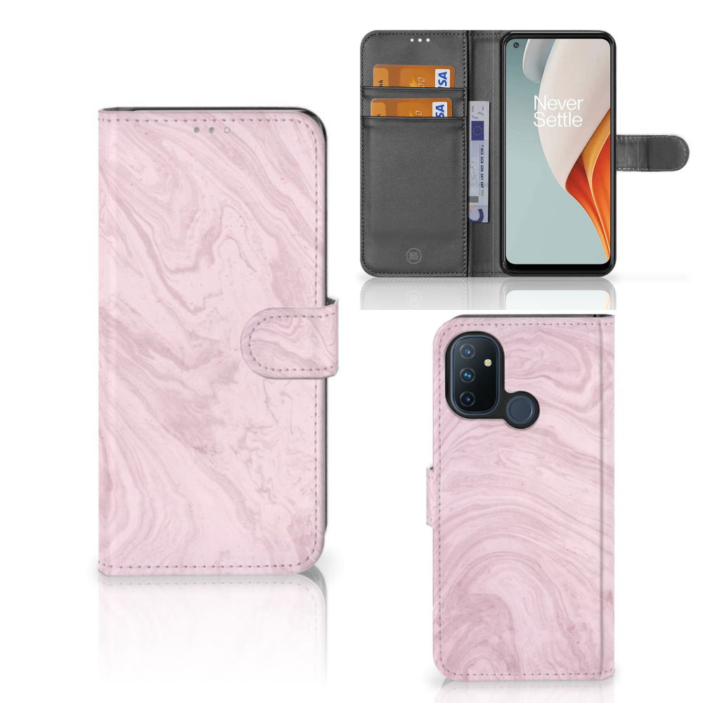 OnePlus Nord N100 Bookcase Marble Pink - Origineel Cadeau Vriendin