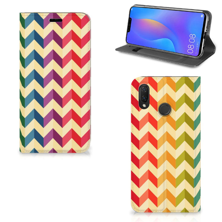 Huawei P Smart Plus Hoesje met Magneet Zigzag Multi Color