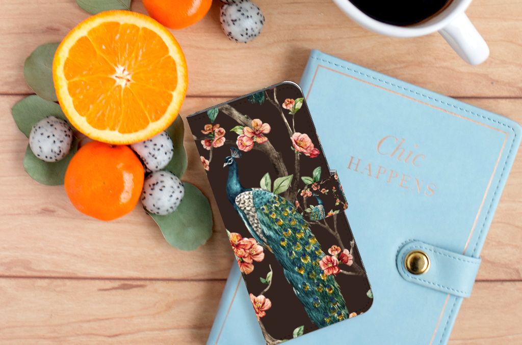 Xiaomi Redmi 10C Telefoonhoesje met Pasjes Pauw met Bloemen