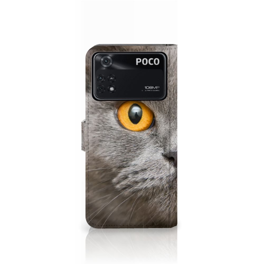 Telefoonhoesje met Pasjes Xiaomi Poco X4 Pro 5G Britse Korthaar met indrukwekkende kat met gele ogen.
