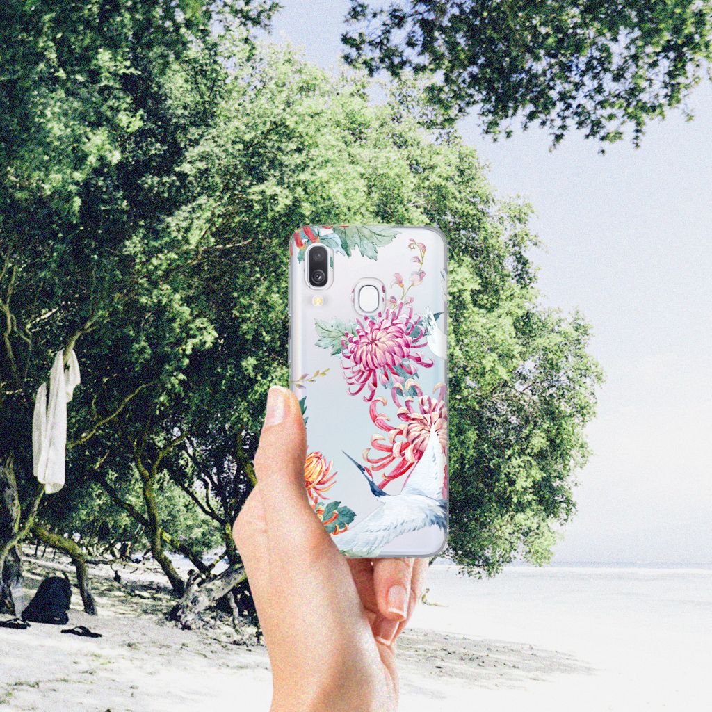 Samsung Galaxy A40 TPU Hoesje Bird Flowers