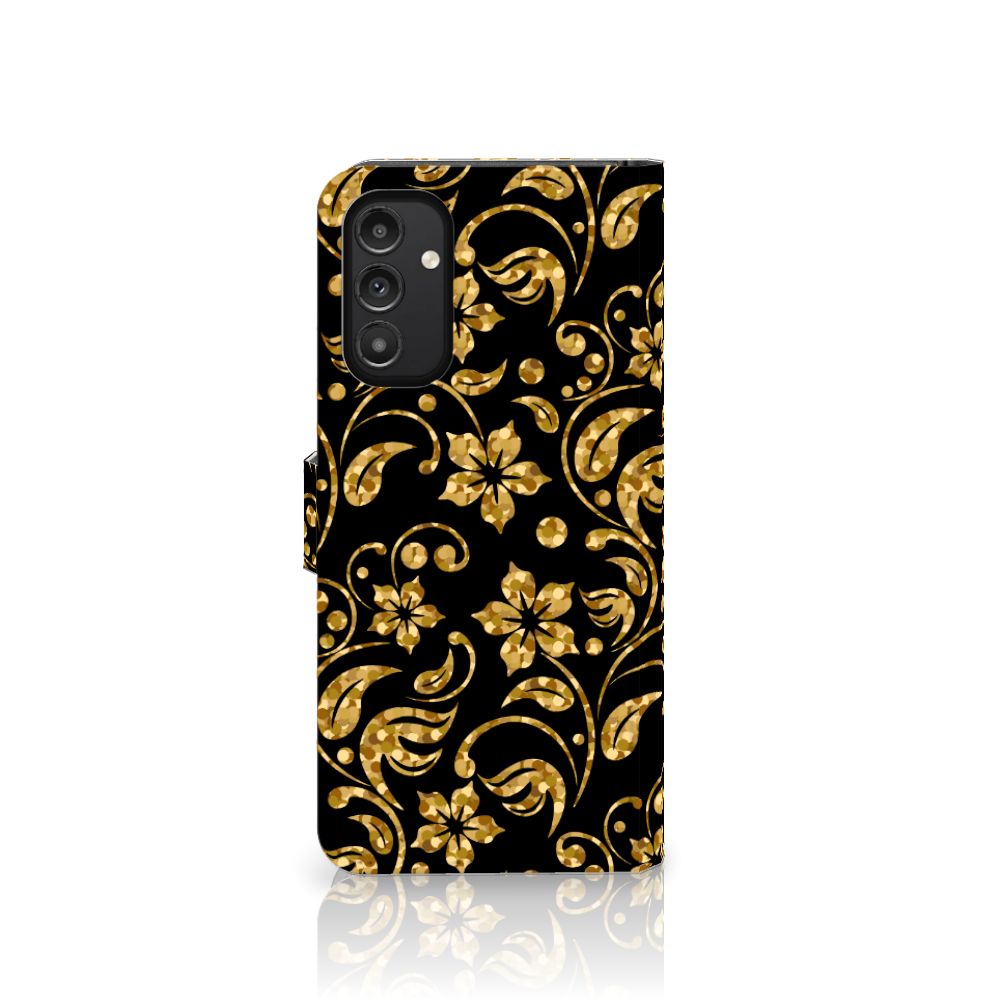 Samsung Galaxy A14 5G Hoesje Gouden Bloemen met mooi zwart-gouden bloemen design