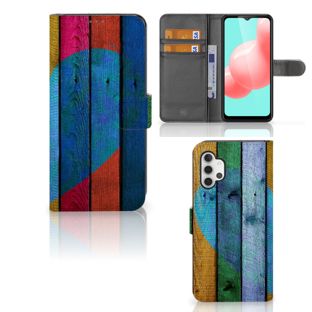 Samsung Galaxy A32 5G Book Style Case Wood Heart - Cadeau voor je Vriend
