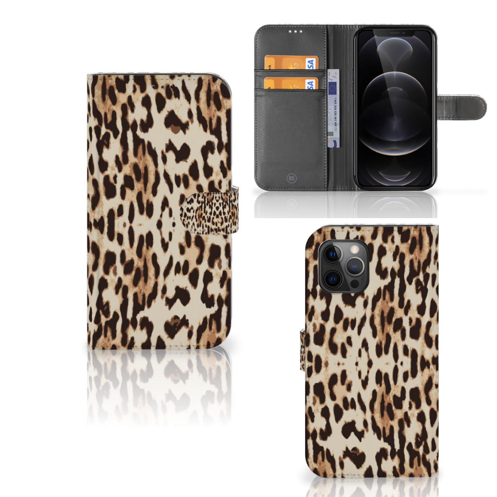 Apple iPhone 12 Pro Max Telefoonhoesje met Pasjes Leopard
