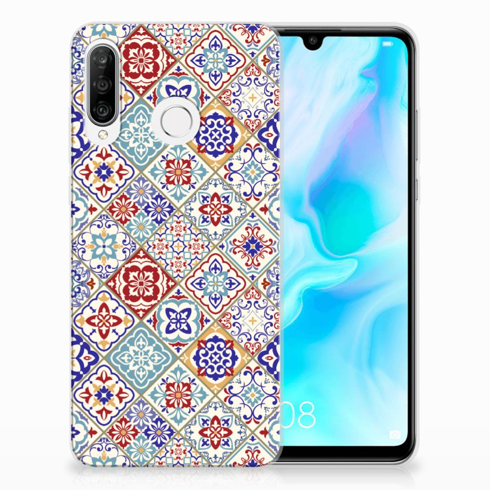 Huawei P30 Lite TPU Siliconen Hoesje Tiles Color