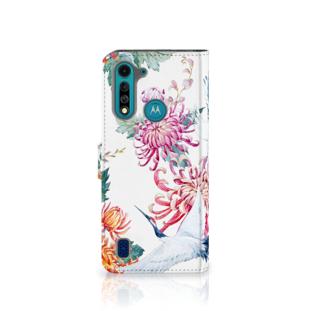 Motorola G8 Power Lite Telefoonhoesje met Pasjes Bird Flowers