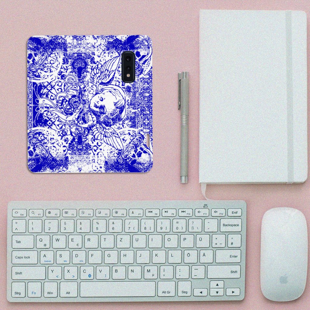 Mobiel BookCase Samsung Galaxy S10e Angel Skull Blauw