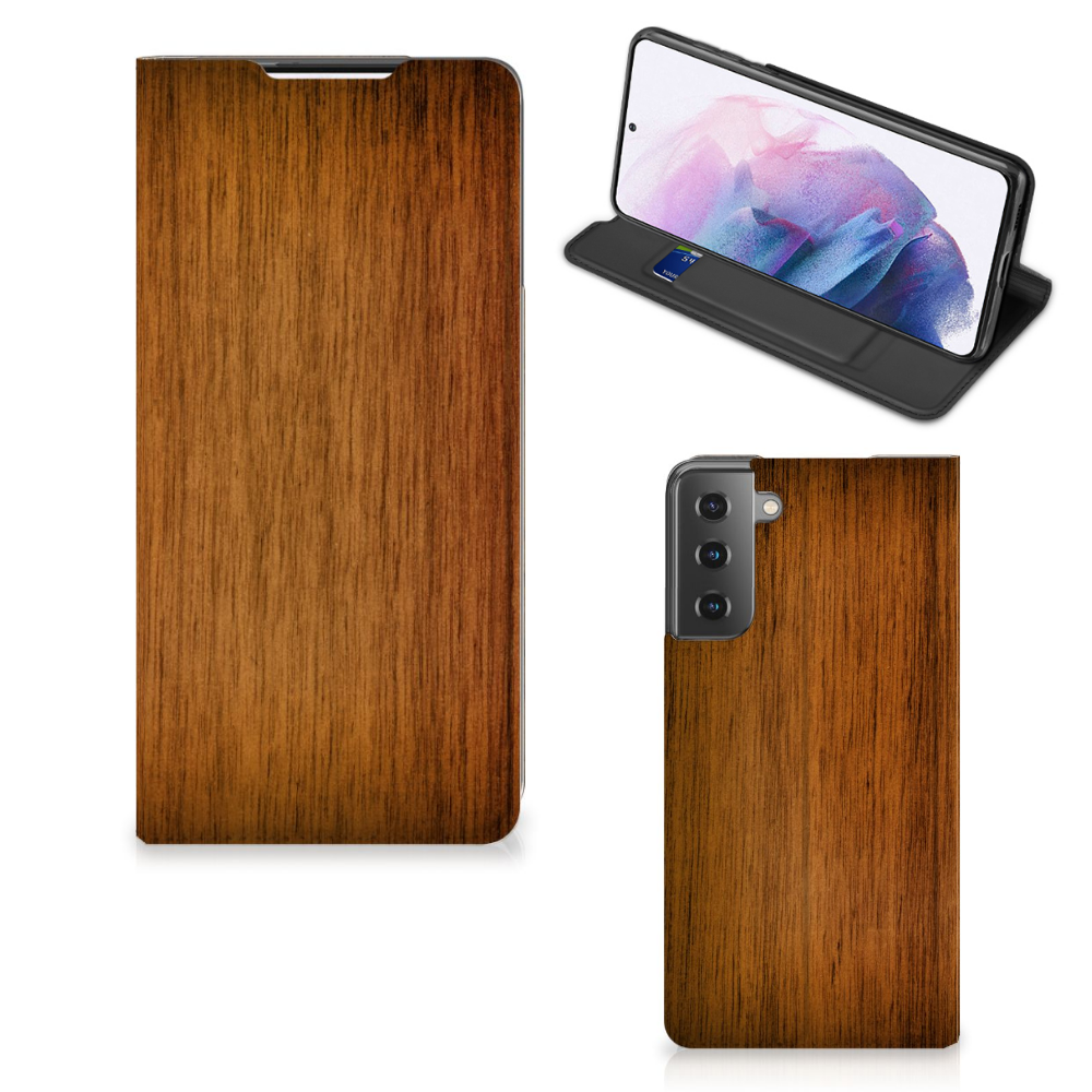 Samsung Galaxy S21 Plus Book Wallet Case Donker Hout - B2C Telecom