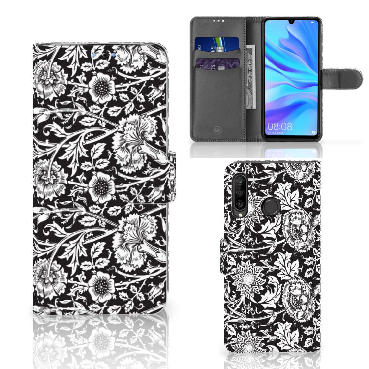 Huawei P30 Lite (2020) Hoesje Black Flowers