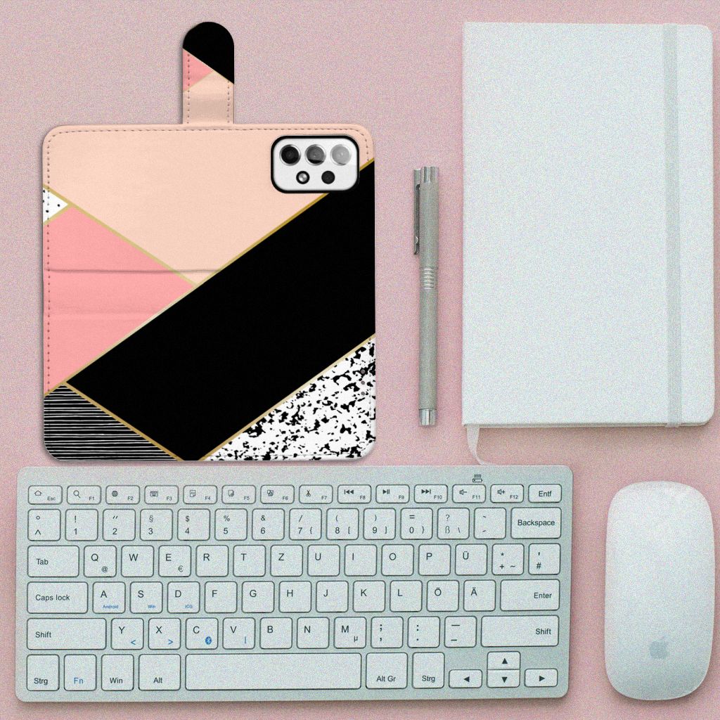 Samsung Galaxy A73 5G Book Case Zwart Roze Vormen