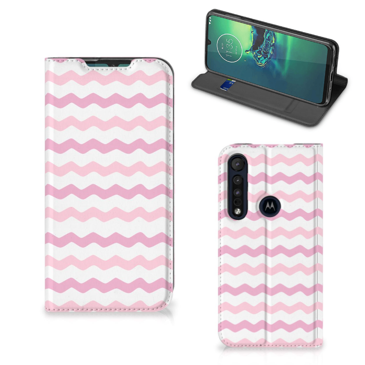 Motorola G8 Plus Hoesje met Magneet Waves Roze - B2C Telecom