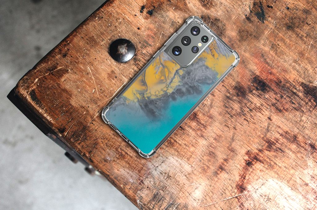 Samsung Galaxy S21 Ultra Anti-Shock Hoesje Marble Blue Gold B2C Telecom