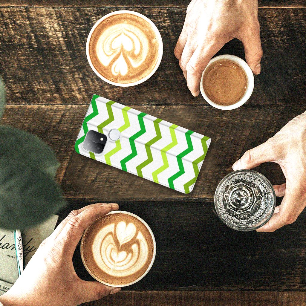 OPPO A15 Hoesje met Magneet Zigzag Groen - B2C Telecom