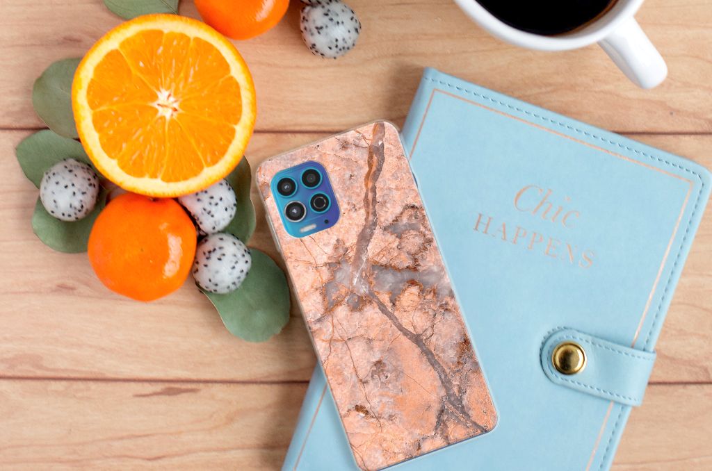 Motorola Moto G100 TPU Siliconen Hoesje Marmer Oranje B2C Telecom